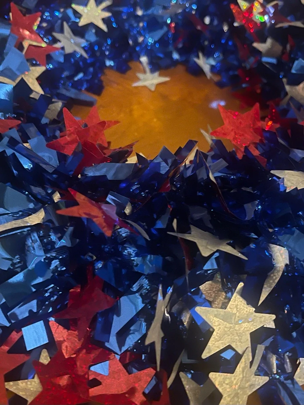 Patriotic Star Tinsel Wreath - Red, White & Blue